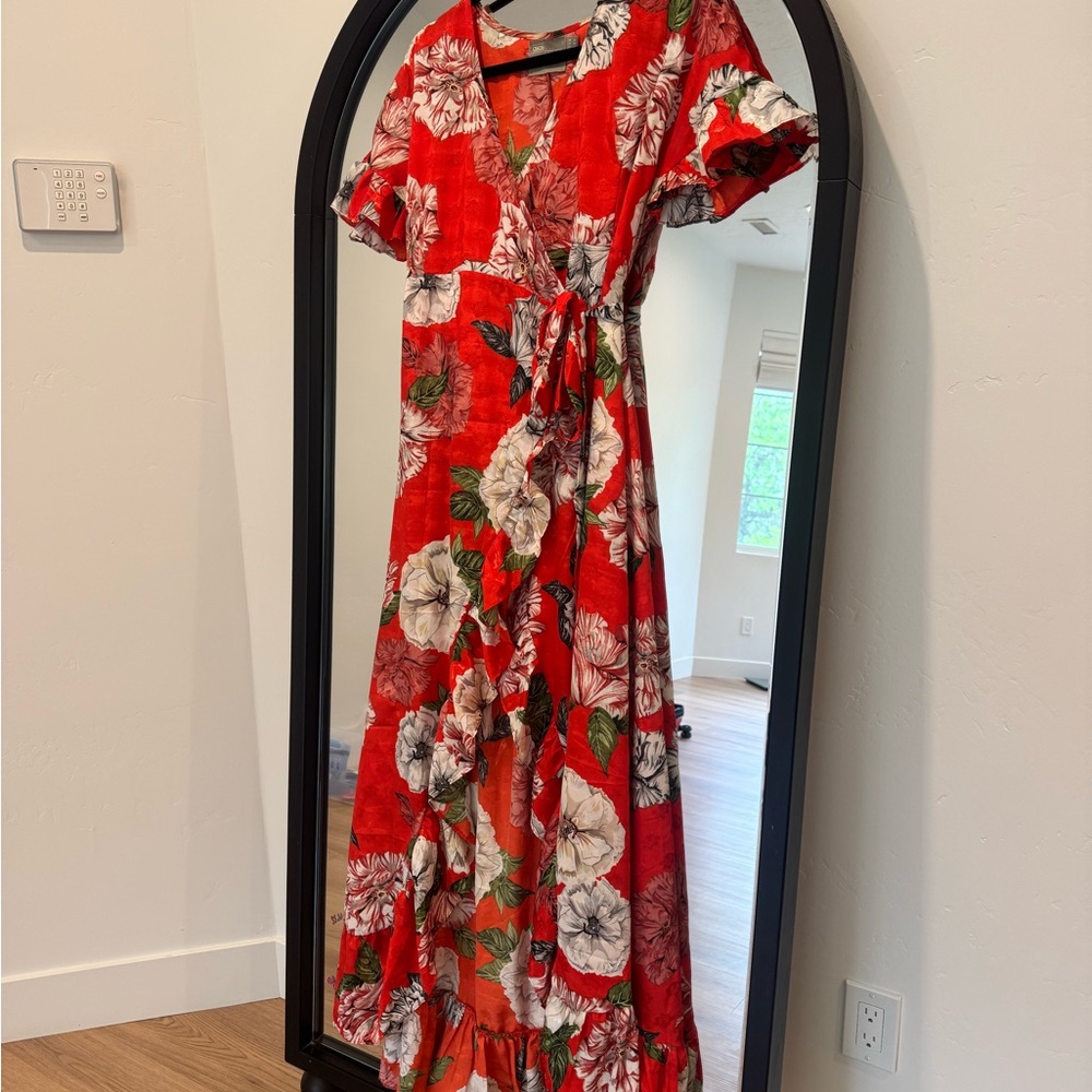 ASOS Red and White Wrap Tie Front Maxi Sundress